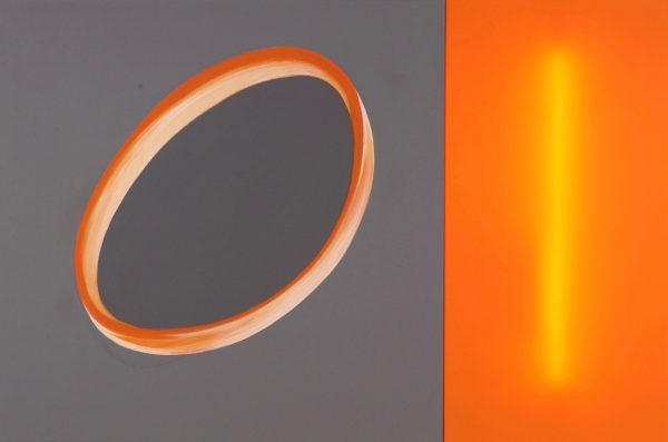 Le pouvoir de la lumiere colorée et de la forme, Matériaux mixtes, toile étirée, Plexiglas & Néon, H 120 x L 180cm